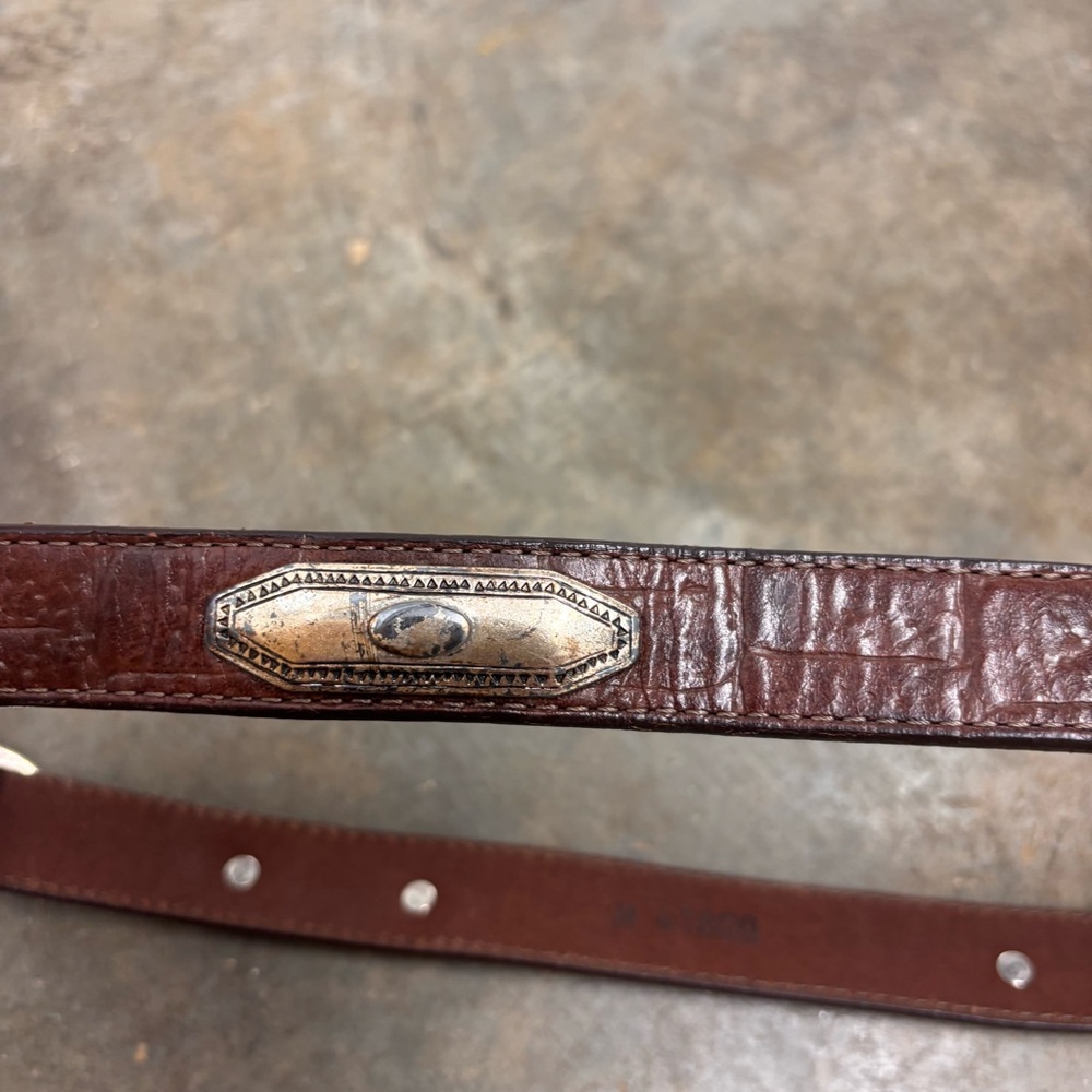 Vintage 1990s Brighton Croc Embossed Leather Silver Concho Belt Sz Medium 41809 - Picture 6 of 14